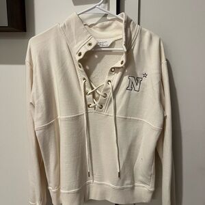 Cream Lace-Up Women's Navy Sweater